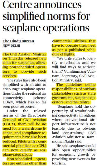 Centre announces simplified norms for seaplane operations