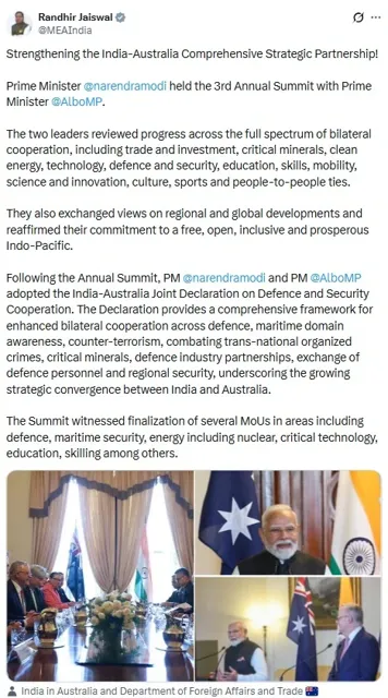 India and Australia Strengthen Bilateral Ties at Annual Summit