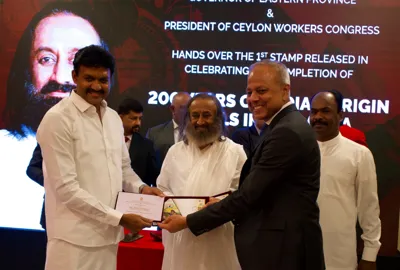 Sri Sri Ravi Shankar Honored with Stamp Commemorating 200 Years of Indian Origin Tamils in Sri Lanka