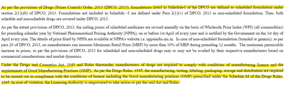 NPPA monitors the prices of scheduled as well as non-scheduled medicines under DPCO, 2013