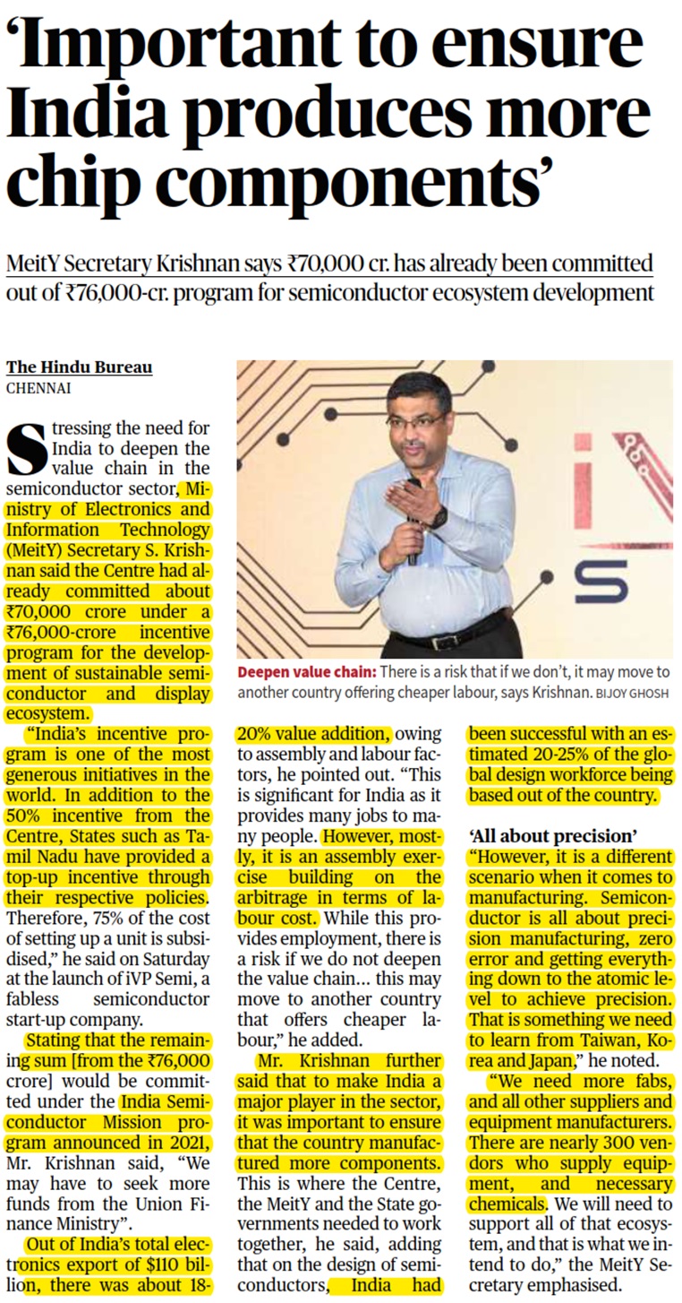 Important to ensure India produces more chip components
