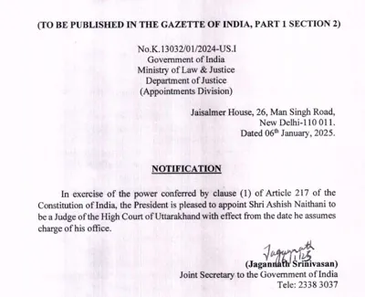 Appointment of Shri Ashish Naithani as Judge of Uttarakhand High Court