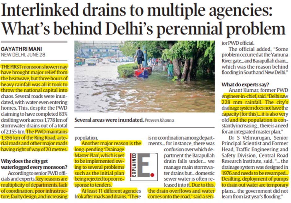 दिल्ली की बारहमासी जलभराव समस्या से संबंधित मामला