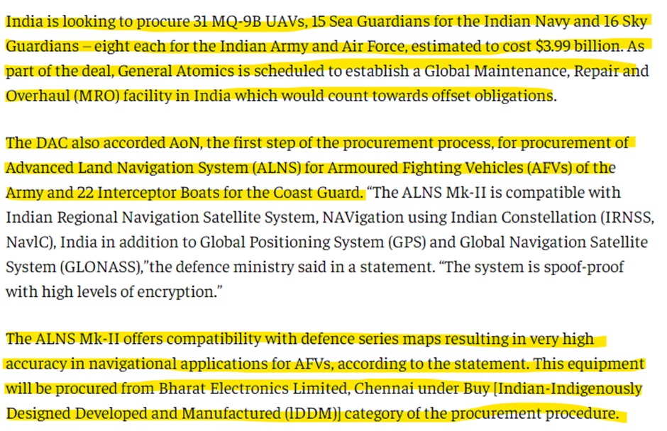 Defence Acquisition Council approves amendment to MQ-9B UAV deal with U.S.