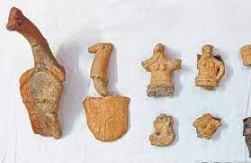 Ancient terracotta figurines found during archaeological explorations at megalithic dolmen site near Moodbidri