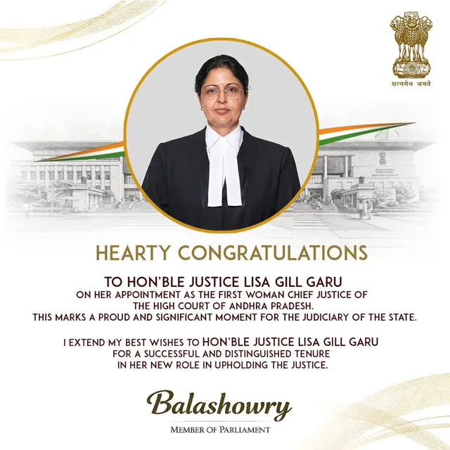 Justice Lisa Gill Appointed First Woman Chief Justice of Andhra Pradesh