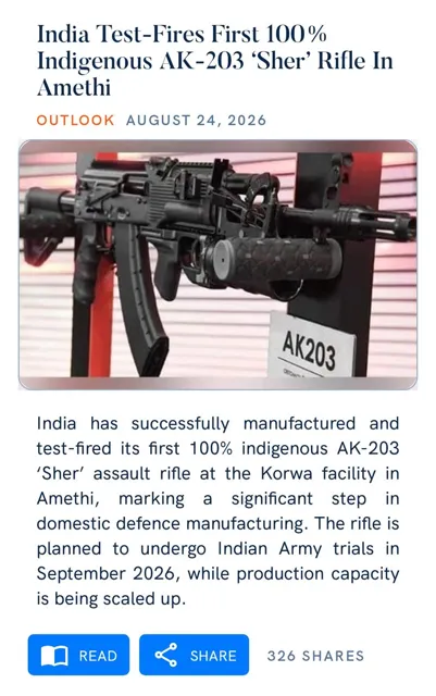 India Successfully Test-Fires Indigenous AK-203 'Sher' Rifle