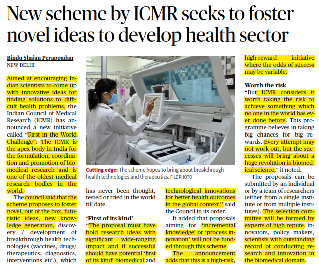 New scheme by ICMR seeks to foster novel ideas to develop health sector