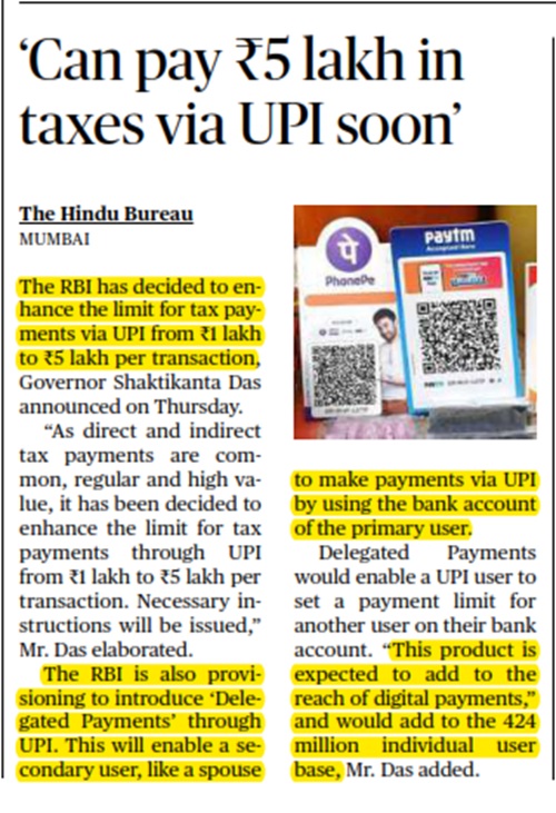 ‘Can pay ₹5 lakh in taxes via UPI soon’