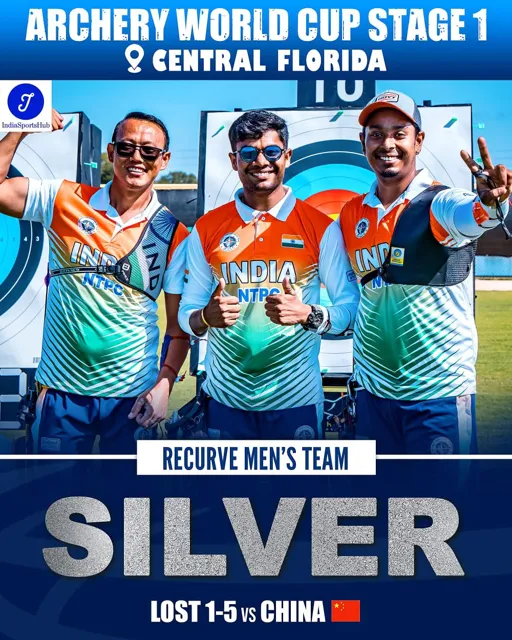 India's Recurve Men's Archery Team Wins Silver at World Cup Stage 1 in Florida