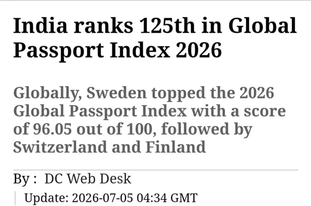 India Ranks 125th in Global Passport Index 2026