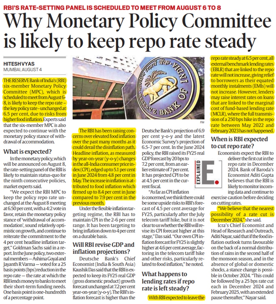 RBI policy: Why Monetary Policy Committee is likely to keep repo rate steady
