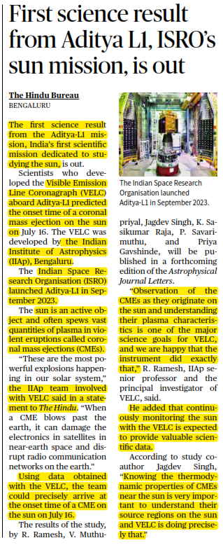 First science result from Aditya L1, ISRO’s sun mission, is out