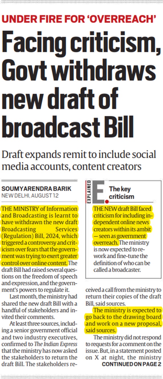 Facing criticism, Govt withdraws new draft of broadcast Bill