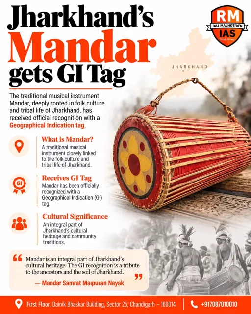 Mandar Musical Instrument of Jharkhand Receives Geographical Indication (GI) Tag