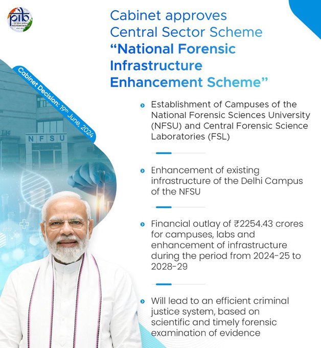 Cabinet approves Central Sector Scheme “National Forensic Infrastructure Enhancement Scheme” (N.F.l.E.S.)
