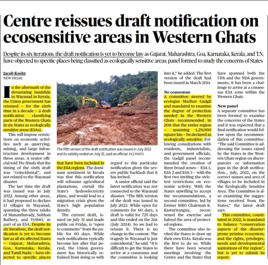Center reissues draft notification on eco sensitive areas in Western Ghats