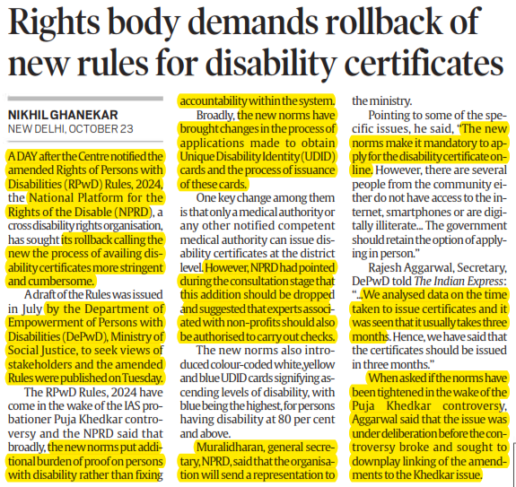 Rights body demands rollback of new rules for disability certificates