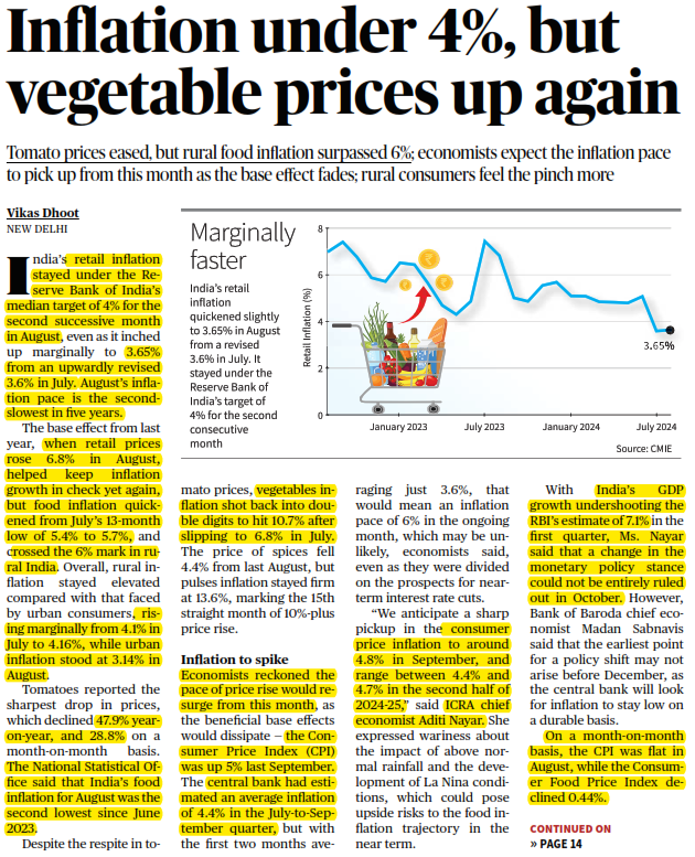 Inflation under 4%, but vegetable prices up again