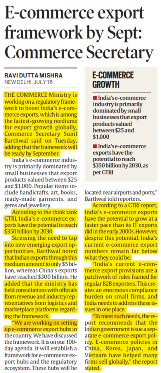 E-commerce export framework by Sept: Commerce Secretary