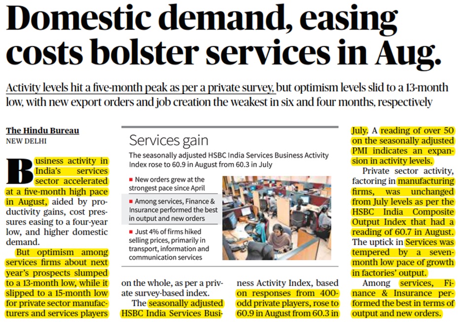 Domestic demand, easing costs bolster services in Aug