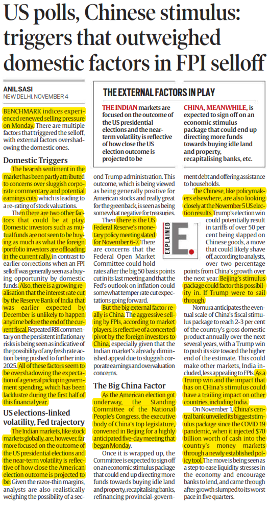 US polls, Chinese stimulus: triggers that outweighed domestic factors in FPI selloff