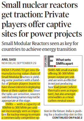 Small nuclear reactors get traction: Private players offer captive sites for power projects