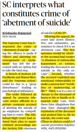SC interprets what constitutes crime of 'abetment of suicide'