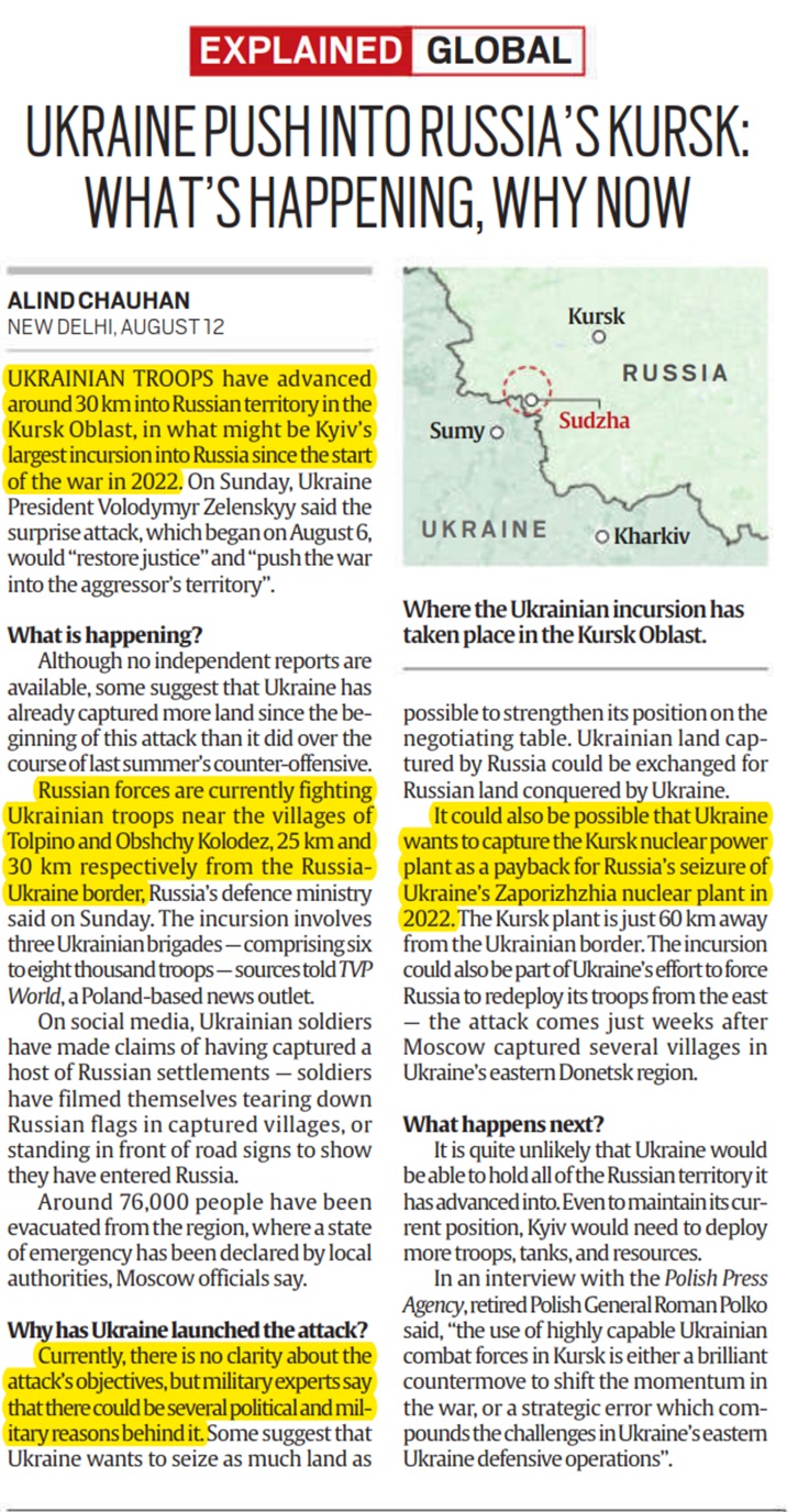 Why Ukraine has carried out incursion into Russia’s Kursk region