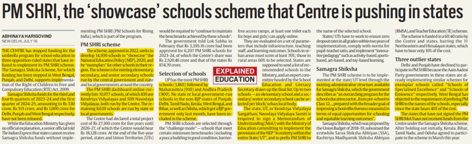 What is PM SHRI, the ‘showcase’ schools scheme that Centre is pushing in states?