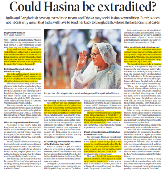 Can Sheikh Hasina be extradited to Bangladesh? What are India’s options?