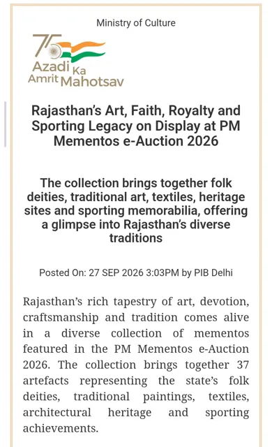 Rajasthan's Cultural Heritage Featured in PM Mementos e-Auction 2026