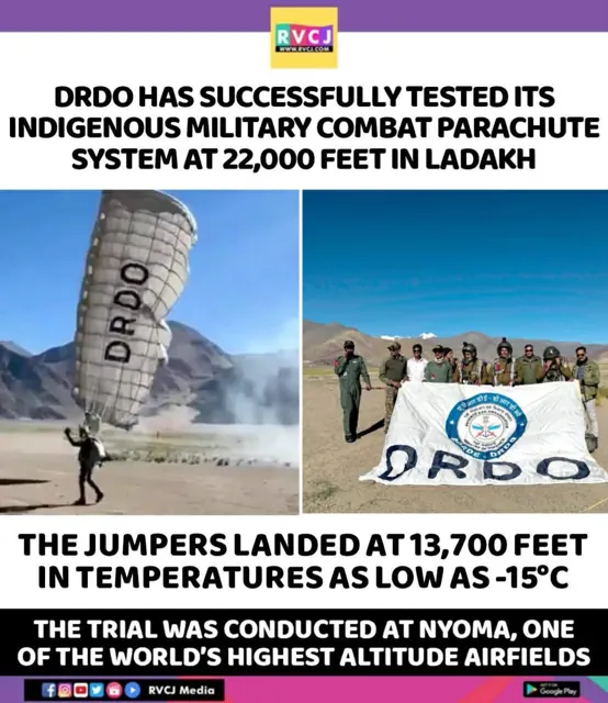 DRDO Successfully Tests Indigenous Military Combat Parachute System in Ladakh