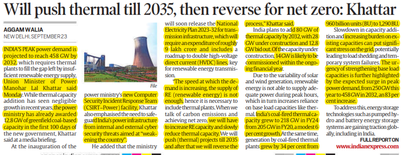 Will push thermal till 2035, then reverse for net zero: Khattar