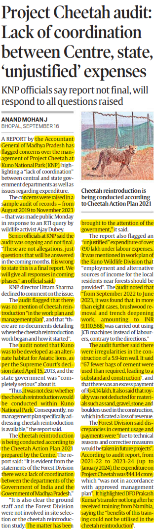 Project Cheetah audit: Lack of coordination between Centre, state, 'unjustified' expenses