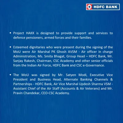 HDFC Bank Partners with Indian Air Force and CSC Academy to Launch Project HAKK