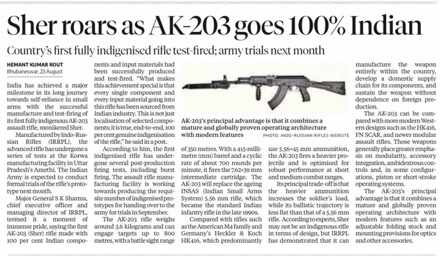 India Successfully Manufactures First Fully Indigenous AK-203 'Sher' Assault Rifle