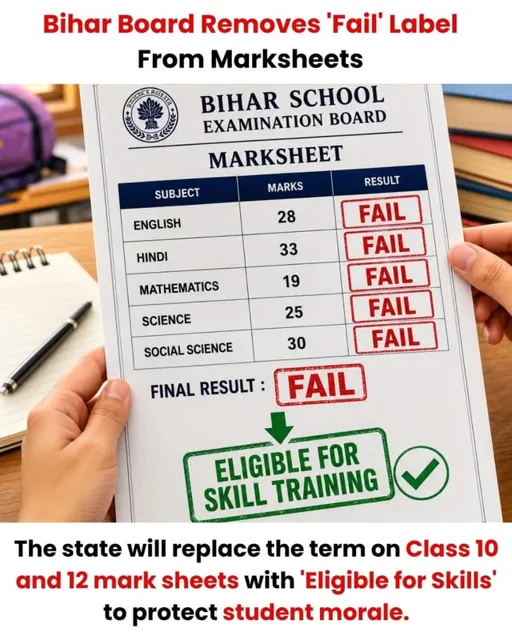 Bihar Replaces 'Fail' with 'Eligible for Skill Development' on Marksheets