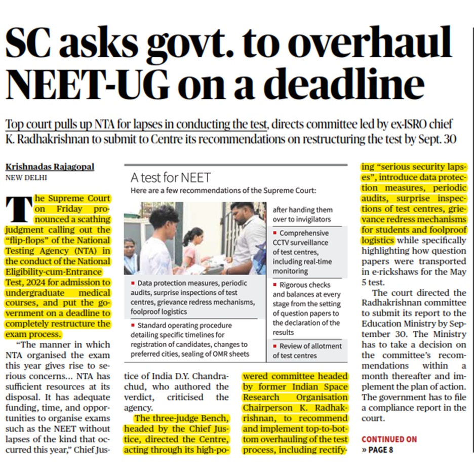 SC puts govt. on deadline to overhaul NEET-UG