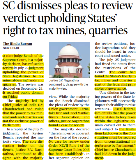 SC dismisses pleas to review verdict upholding States’ right to tax mines, quarries