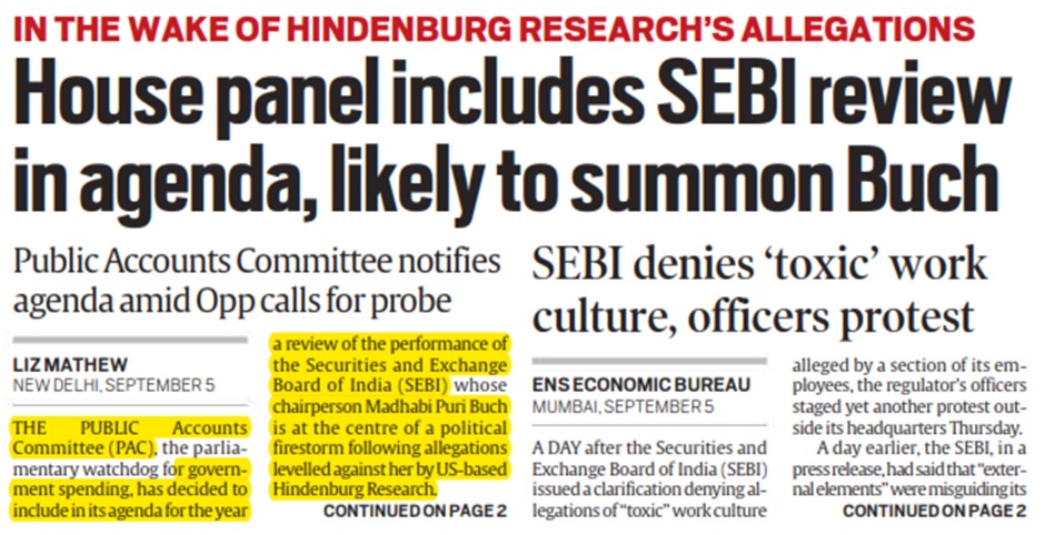 House panel includes SEBI review in agenda,likely to summon Buch