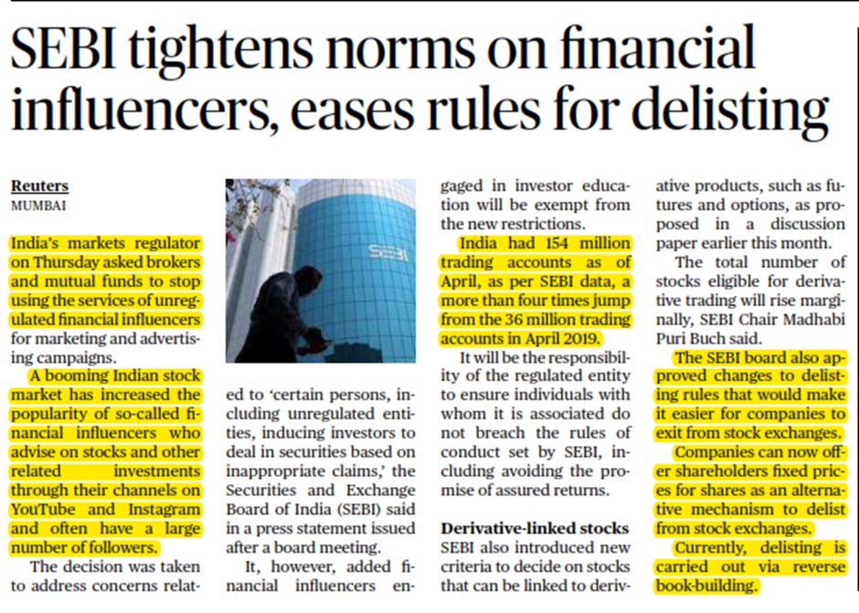 SEBI tightens norms on financial influencers, eases rules for delisting
