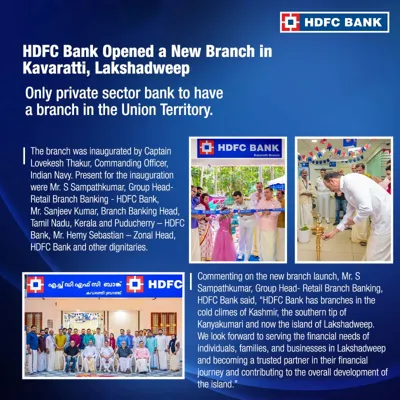 HDFC Bank Opens Branch in Kavaratti Island, Lakshadweep