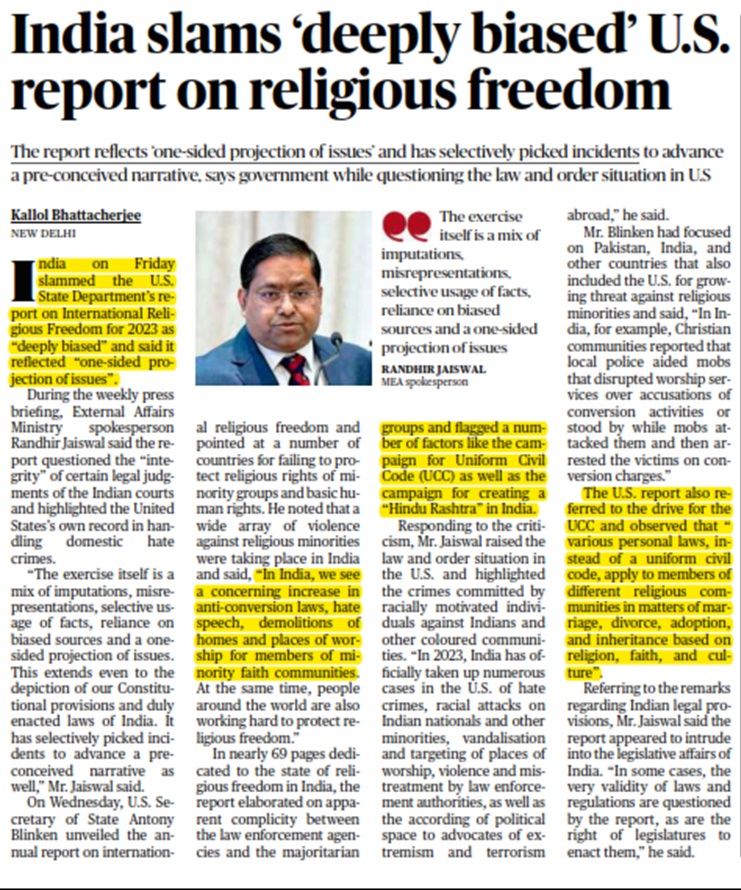 India slams ‘deeply biased’ U.S. report on religious freedom