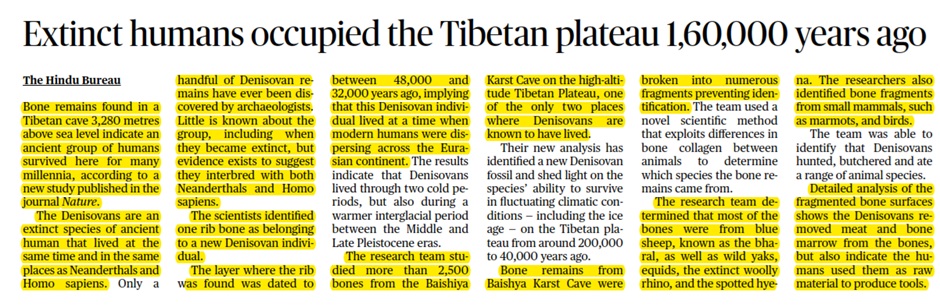 Extinct humans occupied the Tibetan plateau 1,60,000 years ago