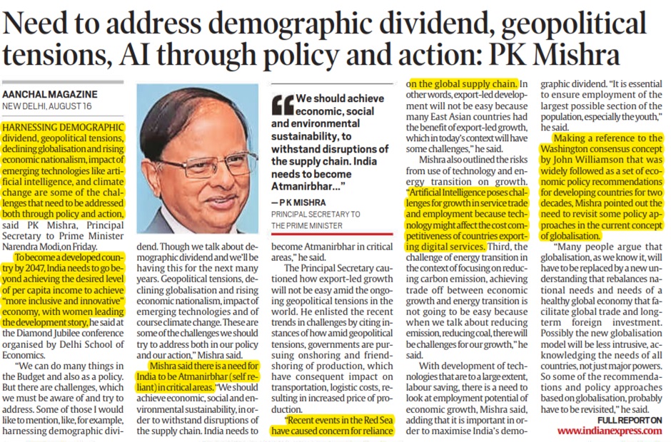 Harnessing demographic dividend amid geopolitical tensions key challenge for policymakers: PM’s top aide