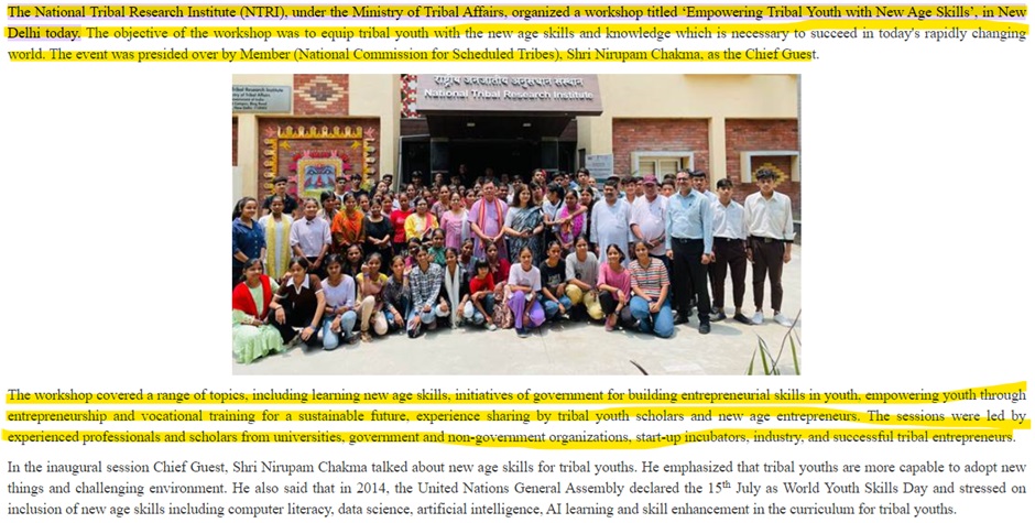 NTRI organizes Workshop to equip Tribal Youth with Cutting-Edge Skills for a Brighter Tomorrow
