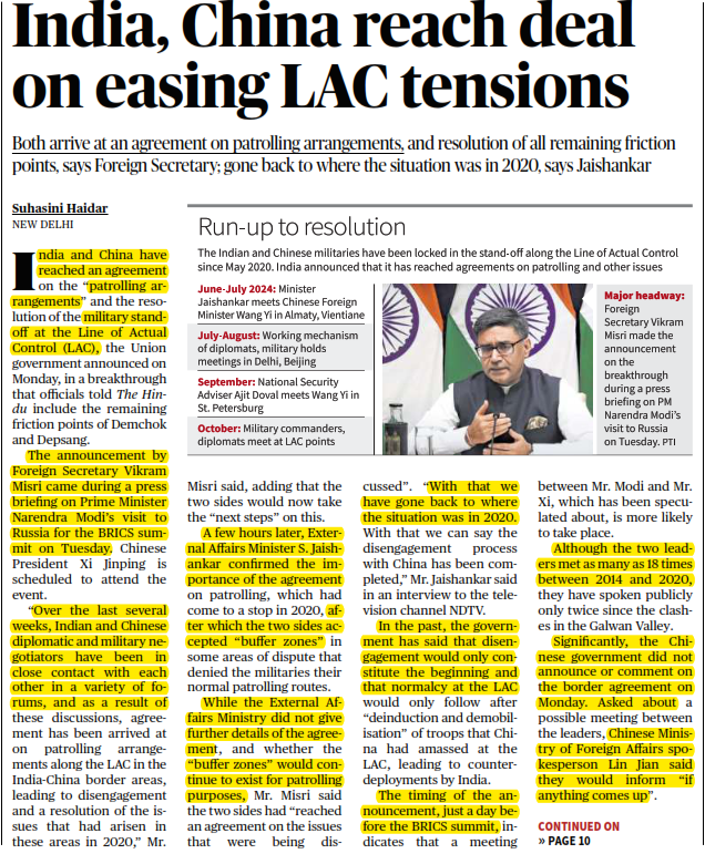 India, China reach deal on easing LAC tensions