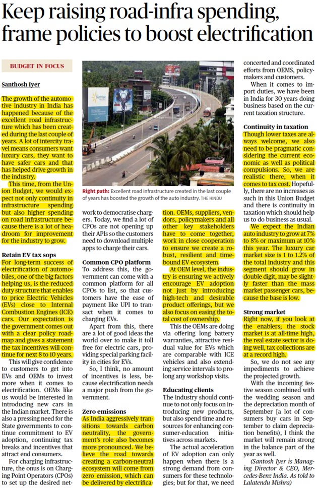 Keep raising road-infra spending, frame policies to boost electrification