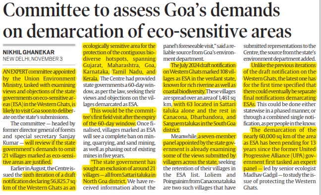 Committee to assess Goa's demands on demarcation of eco-sensitive areas